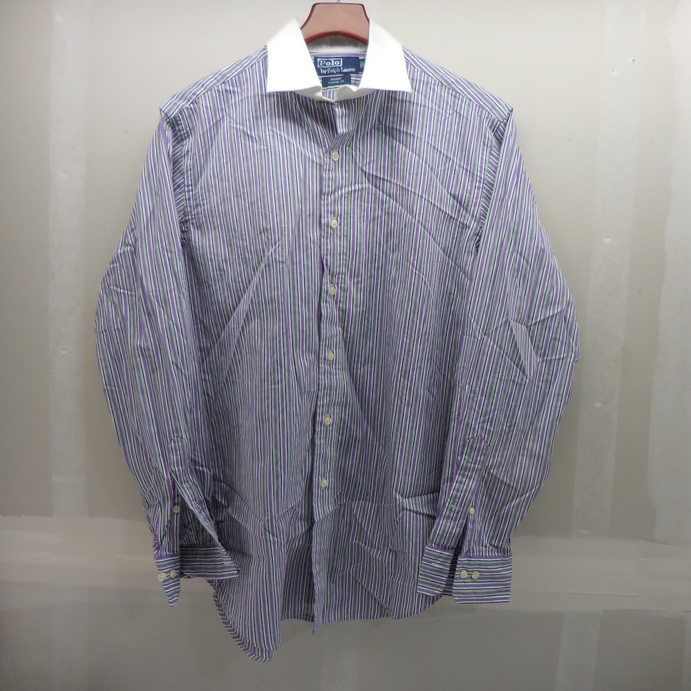 Polo Ralph Lauren Regent Classic Fit Striped Shirt Purple Green White 15.5 34/35